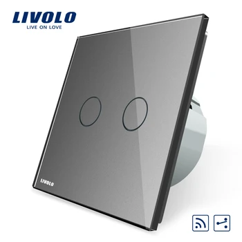 Livolo EU-Standard Touch Remote Switch, Hvid Krystal Glas Panel, 2Gang 2Way,AC 220~250V,VL-C702SR-1/2/3/5,Ingen fjernbetjening