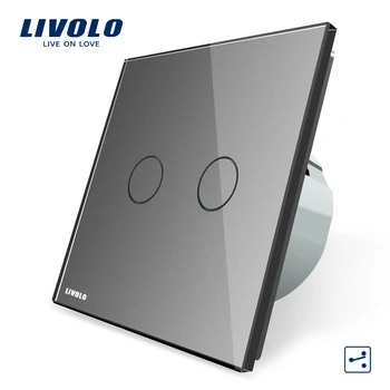 Livolo EU-Standard Tryk-Switch, 2 Gang 2-Vejs Kontrol, 3 Farve Krystal Glas Panel,Wall Light Switch,220-250V,C702S-1/2/3/5