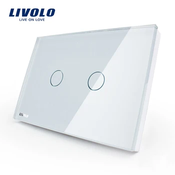 LIVOLO OS standard Væggen Tryk lyskontakt, AC 110~250V, Elfenben, Hvid Glas, 2-bande 1way, VL-C302-81
