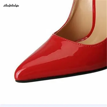 LLXF stiletter Plus:40-46 47 48 49 foråret/efteråret 14cm Ultra høje tynde hæle damer Ankel strop sko,Patent Læder kvinder pumper