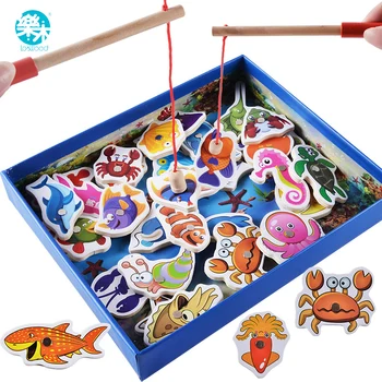 Logwood Baby Legetøj af Træ 32 stk. Fisk Spil Magnetisk Fiskeri Toy Sæt Tabel Spil Pædagogisk Legetøj, Barn-års Fødselsdag Julegaver