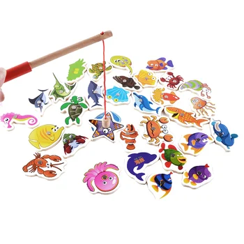 Logwood Baby Legetøj af Træ 32 stk. Fisk Spil Magnetisk Fiskeri Toy Sæt Tabel Spil Pædagogisk Legetøj, Barn-års Fødselsdag Julegaver