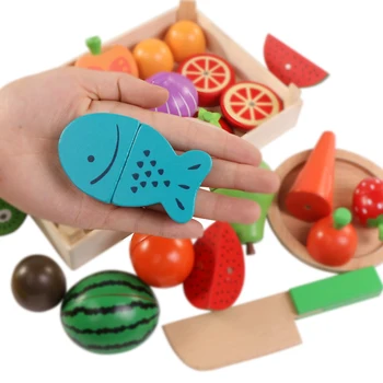 Logwood Træ-klassiske spil, simulering af køkken-serien legetøj Skære Frugt og Grøntsager Legetøj Montessori Tidlig uddannelse gaver