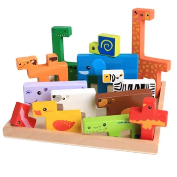 Logwood Træ Legetøj, Baby byggesten legetøj for børn, Dyr 13pcs Farverige Læring Pædagogiske Tabel Spil til Baby Gaver