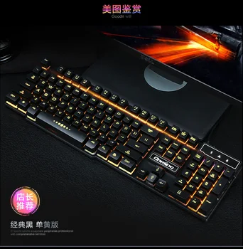 LOIOG russisk / engelsk 3 Farve Baggrundsbelysning Gaming Tastatur Teclado Gamer Flydende LED-Baggrundsbelyst USB-Lignende Mekanisk Føler