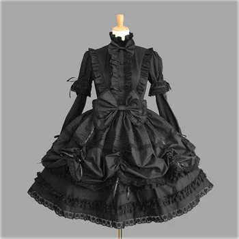Lolita Kjoler Gothic Lolita Princess Dress Kostume Long-Sleeve-Bow Lace Vintage Stil Cosplay Kjole Gratis Fragt