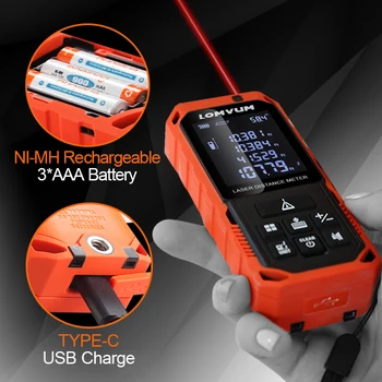 LOMVUM Nye Ankomst 100M LD Afstandsmålere Digital Genopladeligt Batteri Auto Level Laser-afstandsmåler Måling Instrumenter
