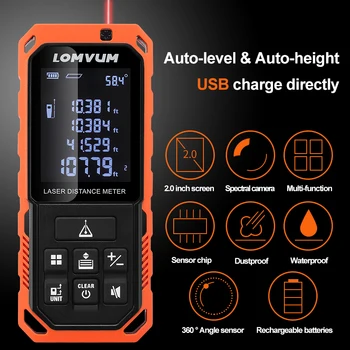 LOMVUM Nye Ankomst 100M LD Afstandsmålere Digital Genopladeligt Batteri Auto Level Laser-afstandsmåler Måling Instrumenter