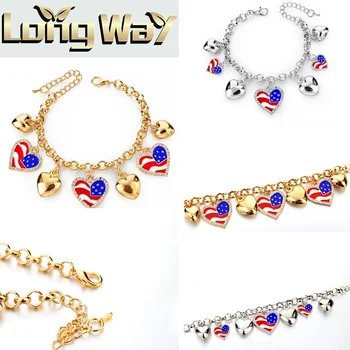 LongWay Os Lands Flag Armbånd Med Hjerte Vedhæng Fashion Glas Perle, Guld Farve Kæde Armbånd Smykker Gave Sbr150374103