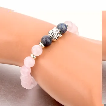 LongWay Pink Naturlige Sten Perler, Buddha Armbånd, Armringe Sølv Farve Smykker Elastisk Armbånd Til Kvinder SBR150249