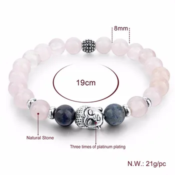 LongWay Pink Naturlige Sten Perler, Buddha Armbånd, Armringe Sølv Farve Smykker Elastisk Armbånd Til Kvinder SBR150249