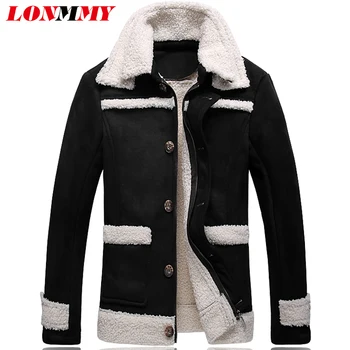 LONMMY 4XL Pels krave jakke mænd frakker Slim Plus velvet tykkere liner windbreakers Overtøj til herre jakker og frakker 2018 Vinter