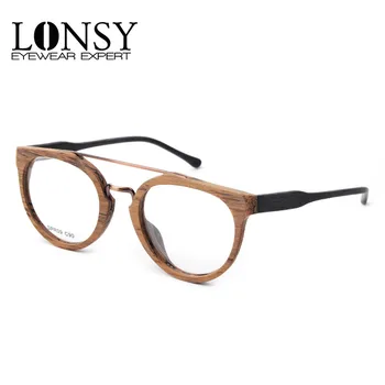 LONSY Mode Acetat Træ Optiske Briller Print Frame Briller Ramme Mænd Kvinder Brand Designere Klar Linse Solbriller