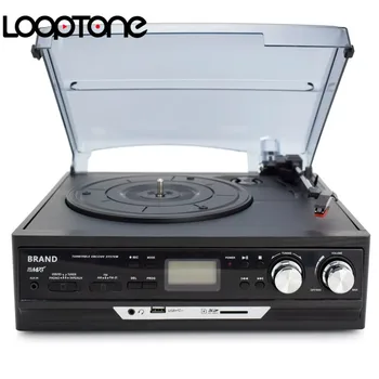 LoopTone 3-Hastighed Vinyl LP pladespillere Pladespiller-Afspiller Indbygget Højttalere Grammofon AM/FM-Radio, Kassette, USB/SD-optager