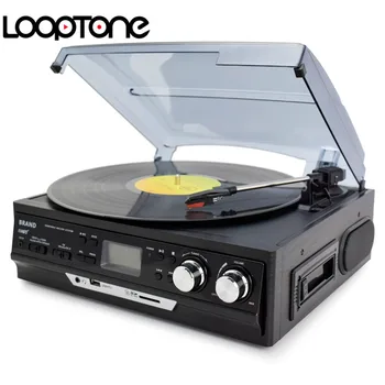 LoopTone 3-Hastighed Vinyl LP pladespillere Pladespiller-Afspiller Indbygget Højttalere Grammofon AM/FM-Radio, Kassette, USB/SD-optager