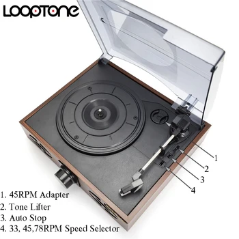 LoopTone Klassiske 33/45/78 RPM Bælte-Drev Grammofon Phono-Afspiller Til Vinyl LP-Optage 2 Indbyggede Højtalere PC Link, PHONO Line-out