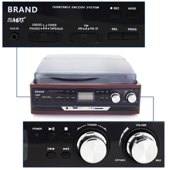 LoopTone Stereo Phono-Spillere, Turntable, Vinyl LP-pladespiller Med AM/FM-Radio, USB/SD-Aux-Kassette MP3-Optager Stik til Hovedtelefoner