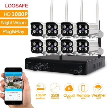 LOOSAFE 8CH Wireless 1080P CCTV Sikkerhed Kamera NVR Kit System Udendørs 2,0 MP WIFI IP-Kamera IR Night Vision CCTV-System 2TB