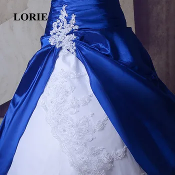 LORIE 2017 Gotiske Royal Blå brudekjoler brudekjoler Med Hvide Blonder Bolden Kjole skræddersyet Høj Kvalitet Bruden Kjole