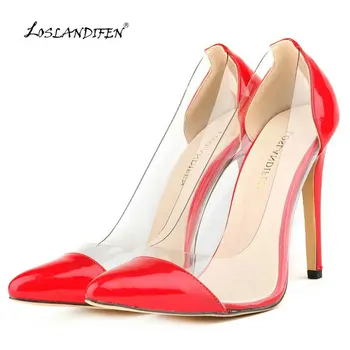 LOSLANDIFEN Nye sommer mode sexede kvinder pumper spidse tå høje heeles sko Transparent fest bryllup kjole sko kvinde 34-42