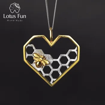 Lotus Sjov Ægte 925 Sterling Sølv med Håndlavet Fine Smykker Honeycomb Home Guard Kærlighed Hjerte Form Vedhæng uden Kæde til Kvinder