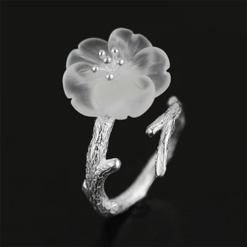 Lotus Sjov Ægte 925 Sterling Sølv Natural Fine Smykker Håndlavede Blomster i Regn Ring Åbne Ringe for Kvinder, Kvindelige Bijoux