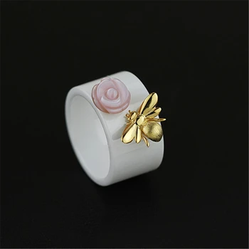 Lotus Sjov Ægte 925 Sterling Sølv Natural Håndlavet Fine Smykker, Keramik Søde Bi Kys fra en Rose Smykker Sæt til Kvinder Bijoux