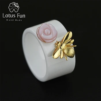 Lotus Sjov Ægte 925 Sterling Sølv Natural Håndlavet Fine Smykker, Keramik Ring Søde Bi Kys fra en Rose Ringe til Kvinder Bijoux