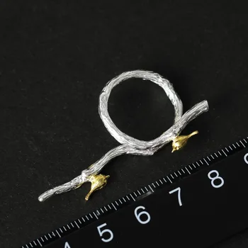 Lotus Sjov Ægte 925 Sterling Sølv Natural Original Håndlavet Fine Smykker Justerbar Ring Fugl på Grenen Ringe til Kvinder Bijoux