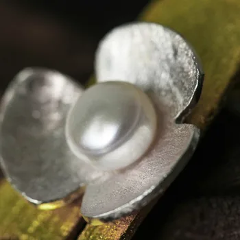 Lotus Sjov Ægte 925 Sterling Sølv Natural Pearl Håndlavet Fine Smykker Frisk Kløver Blomst Vedhæng uden Halskæde til Kvinder