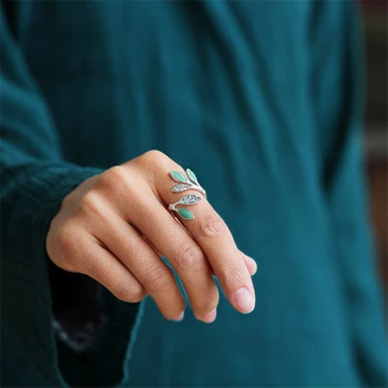 Lotus Sjov Ægte 925 Sterling Sølv Natural Stone Kreative Håndlavede Designer Fine Smykker Forår jeg Luften, Efterlader Kvindelige Ringe