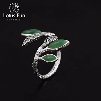 Lotus Sjov Ægte 925 Sterling Sølv Natural Stone Kreative Håndlavede Designer Fine Smykker Forår jeg Luften, Efterlader Kvindelige Ringe