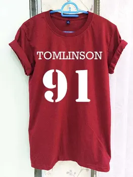 Louis Tomlinson 91 Shirt i En Retning 1D Crimson Red Kvinder Tshirt Tee Kort Ærme T-Shirt-C822