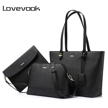 LOVEVOOK mærke 3 sæt håndtaske kvinder composite taske kvindelige stor kapacitet tote taske mode skulder crossbody taske lille pung