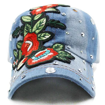 Lovingsha Blomster Baseball Cap Snapback Sommeren Cap Foråret Monteret Hætte Kvinder Engros Rhinestones Cap Til Pige Billige Hat