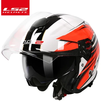 LS2 globale butik LS2 OF521 3/4 åbne ansigt motorcykel hjelm dobbelt linser racing halvdelen hjelme motorcykel hjelm cascos casque moto