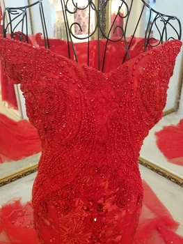 LS45980 red aften kjole kæreste tyl lace up back off skulderen luksus sexet perlebesat havfrue formel kjole ægte fotos