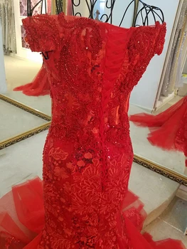 LS45980 red aften kjole kæreste tyl lace up back off skulderen luksus sexet perlebesat havfrue formel kjole ægte fotos