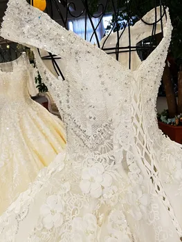 LS74232 vestido de noiva ivory og champagne off skulder, kæreste bolden kjole lace up wedding kjoler fra kina real fotos
