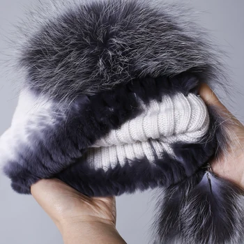 LTGFUR Vinteren kvinde rex kanin pels hat med hele ræv pels top 2018 nye strik pels hatte elastisk høj kvalitet kvinder cap