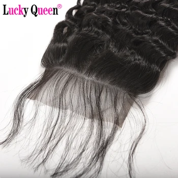 Lucky Queen Hår Produkter Brasilianske Dyb Bølge Lukning Menneskelige Hår Blonder Lukning med Baby Hair 4x4 Gratis Del Non-Remy Hår