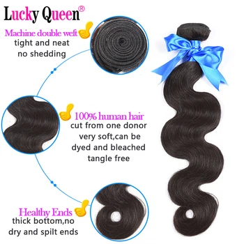 Lucky Queen Hår Produkter Malaysiske Krop Bølge Bundter Menneskehår Bundter Med Lukning 4 Bundter Aftale NonRemy Hair Extension
