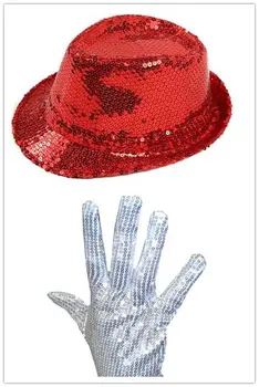 LUCKYLIANJI Mænd Kvinder Michael Jackson Sølv Paillet Handske + Capone Fest Trilby Dans, Voksne Part Prop Hat Sæt (Én Størrelse:58cm)