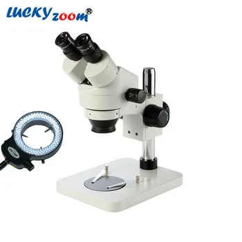 Luckyzoom 7X-45X Tabel Søjle Stå Kikkert Stereo Zoom Mikroskop Inspektion PCB Microscopio Tilbehør 144 Led Lys Ring