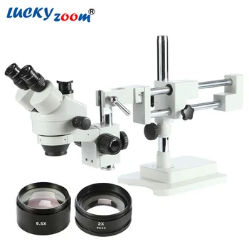 Luckyzoom Mærke 3,5 X-90X Zoom 50/50 SPLIT SIMUL-FOCAL MIKROSKOP DOBBELT BOOM STAND TRINOKULARTUBUS STEREO microscopio sæt
