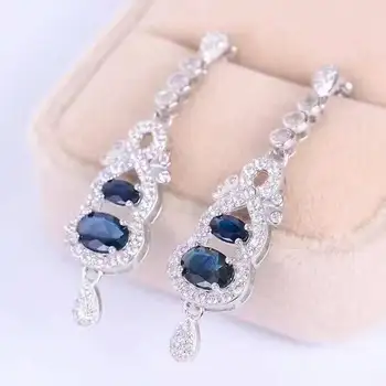 Luksuriøse safir dråbe øreringe naturlige mørke blå safir ædelsten massiv 925 sølv gemstone øreringe til kvinde af sølv øreringe