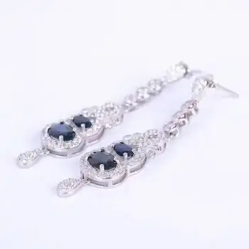 Luksuriøse safir dråbe øreringe naturlige mørke blå safir ædelsten massiv 925 sølv gemstone øreringe til kvinde af sølv øreringe