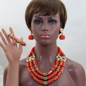 Luksus Afrikansk Bryllup Brude Koral Smykker Sæt Kvinder Kostume Smykker Sætter Stor Coral Perle Halskæde Sæt Gratis Fragt CNR801