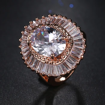 Luksus Fan Form Guld Farve Ring, Stor CZ Crystal Ringe til Kvinder Med Runde Cubic Zircon Part Bague Kvindelige Smykker AR091
