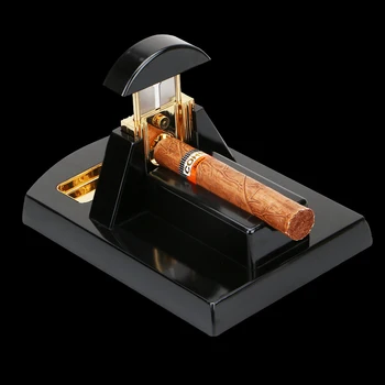 Luksus Gadgets Sort&Rød Akryl Elektroforese Skrivebord type Skarpe to Knive Cigar Cigar Cutter saks W/ Black Gave kasse